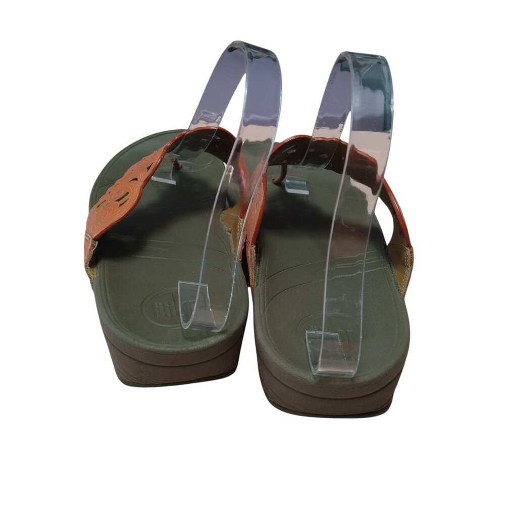 FitFlop Flora Women's Size 9 Orange Laser Cut Thong Wedge Comfort Slip On Sandal - Picture 5 of 6